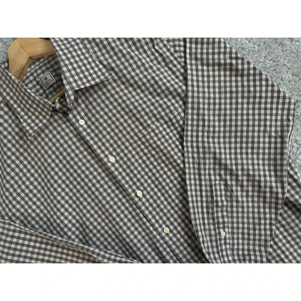 Peter Millar Long‎ Sleeve Button Down Shirt Mens Large Plaid Brown L